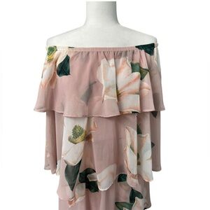 Show Me Your MuMu Blush Floral Off-Shoulder Romper